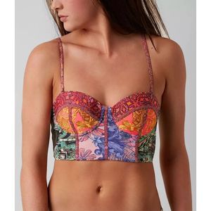 Maaji Breathtaking Landscape Bikini Swim Top M Multi Pattern Patchwork Corset